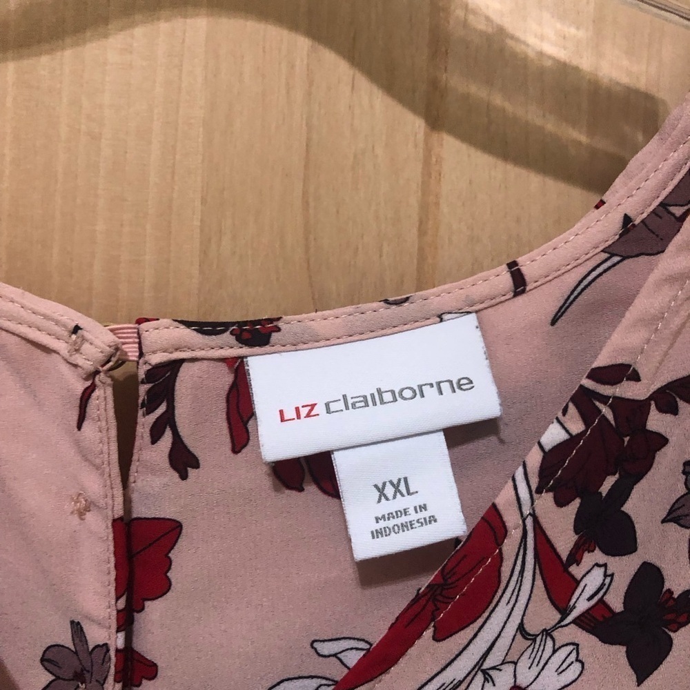 Liz Claiborne Flutter Sleeve Top 2XL Blush Pink Multi Boho Chic Romantic Blouse - Picture 8 of 10